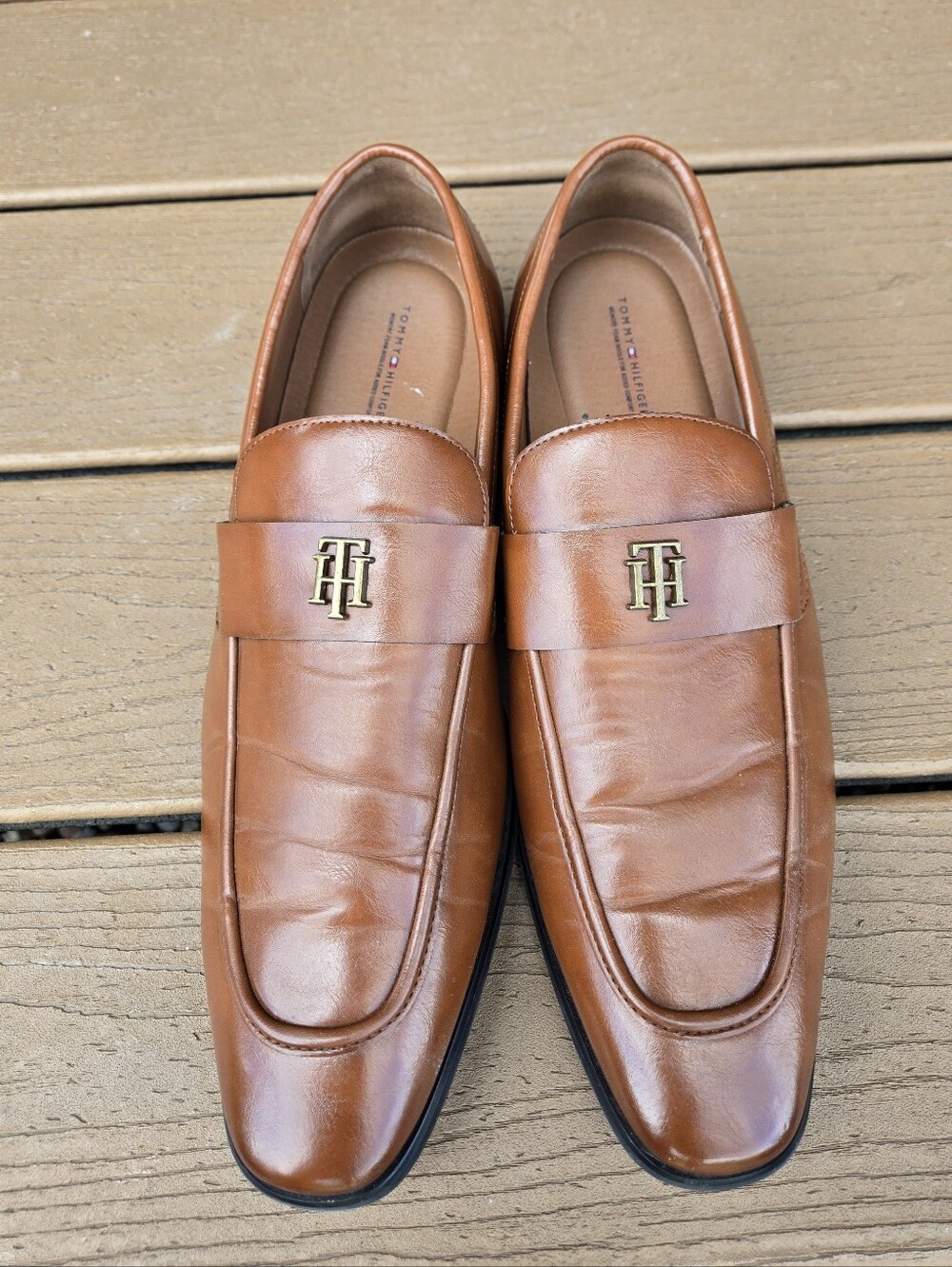 Tommy Hilfiger Men's Sawlin Logo Embellished Dress Loafers Medium Brown Size 13
